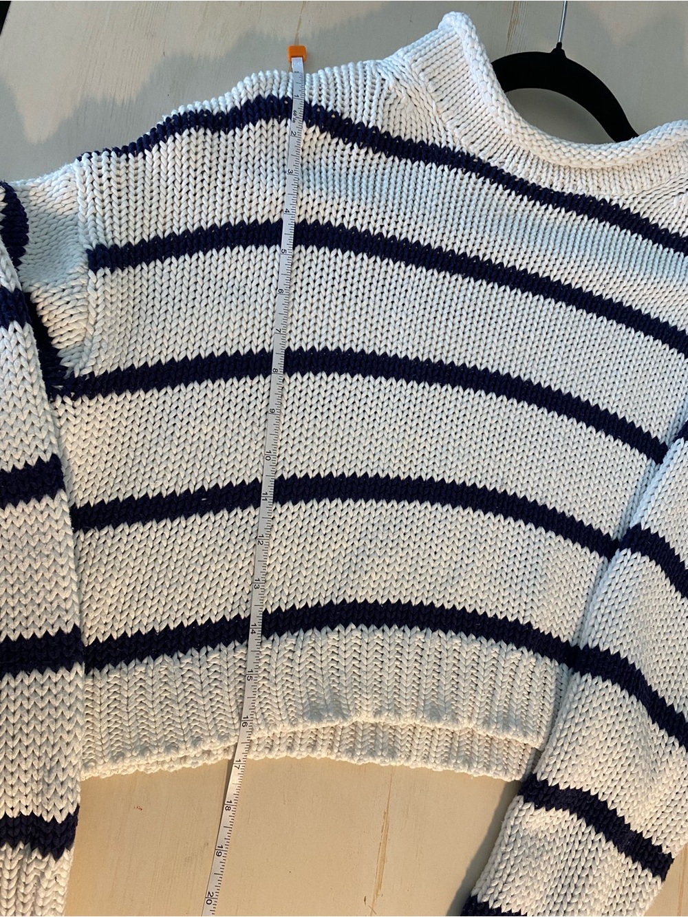 Wyeth White and Navy Striped Roll Neck Cropped Sweater - Picture 8 of 8